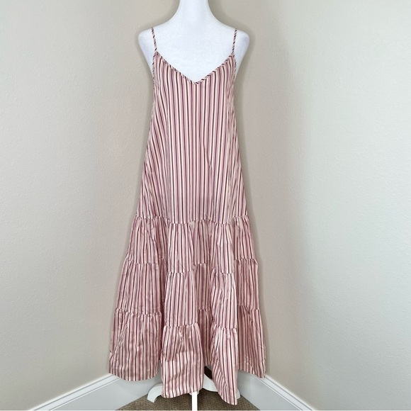 BOSS Datecara White Pink Striped Sleeveless V-Neck Midi Dress Sundress Sz 4 NWT - Picture 4 of 16